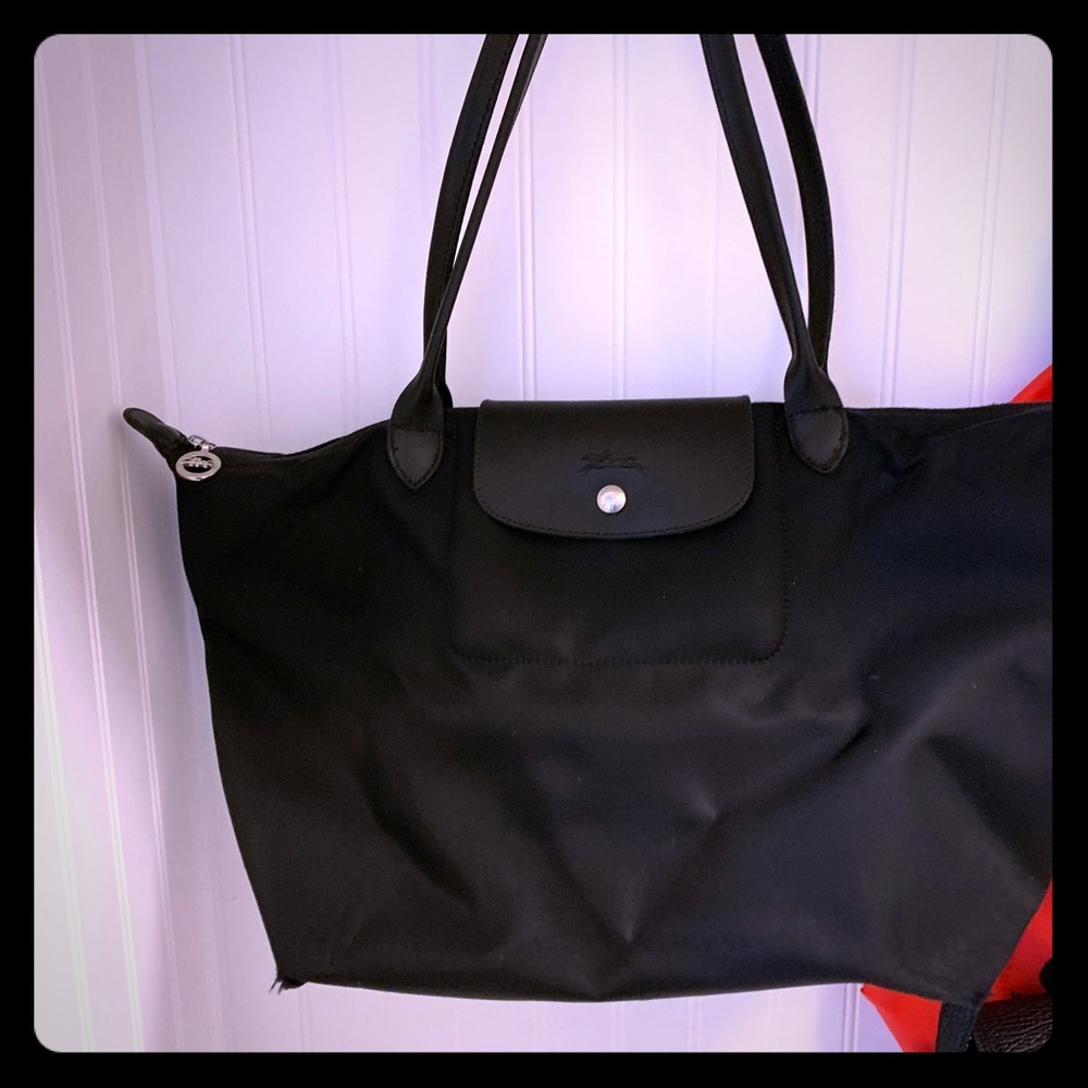 Black long champ lepliage tote